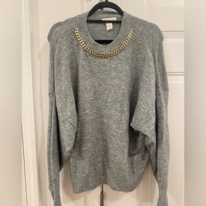 H&M Gray Sweater with Gold Chain Accent